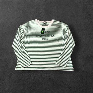 Lauren Ralph Lauren Sweater Womens Size XL Green Striped Logo Spell Out 1967